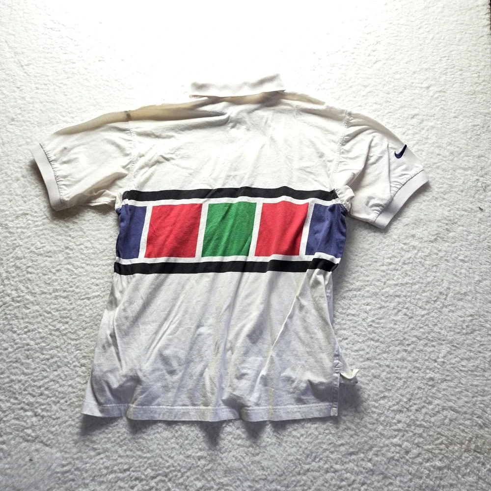 Vintage Nike Polo Shirt Mens M White Colorblock Graphic Cotton Knit Top